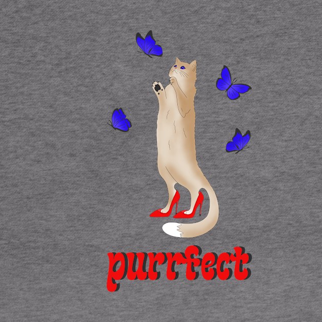 Purrfect - a cute cat in red shoes chasing butterflies by Cute_but_crazy_designs